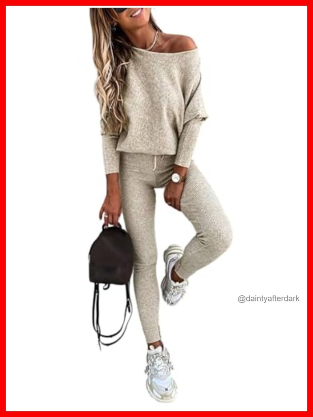 CHICME Women's 2 Piece Knit Lounge Set Batwing Pullover Drawstring Pants